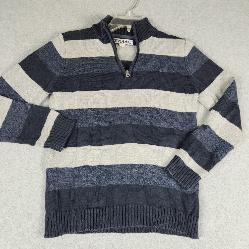 Silver Lake Sweater Kid Boys Large Multicolor Striped Knitted Ribbed Quarter-Zip